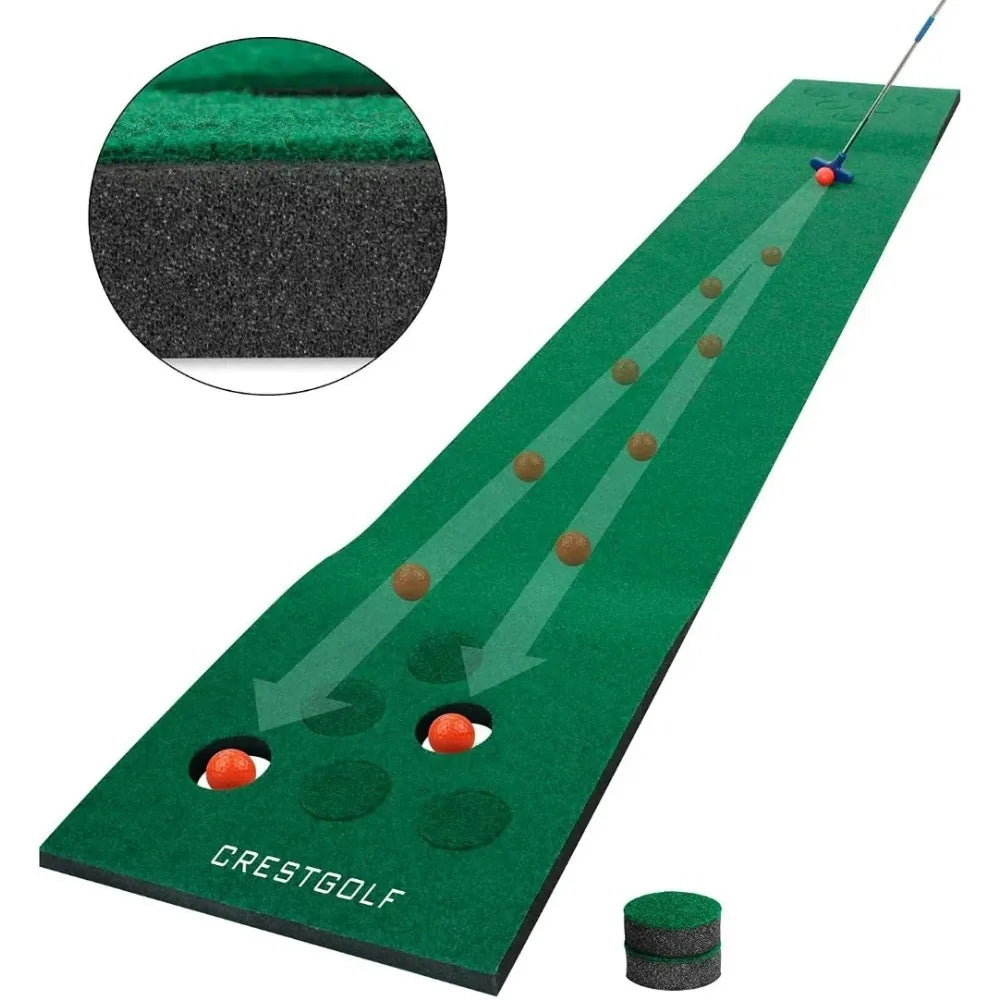 Golf Pong Mat Game Set Green Mat,Golf Putting Mat with 2 Putters, 6 Golf Balls,