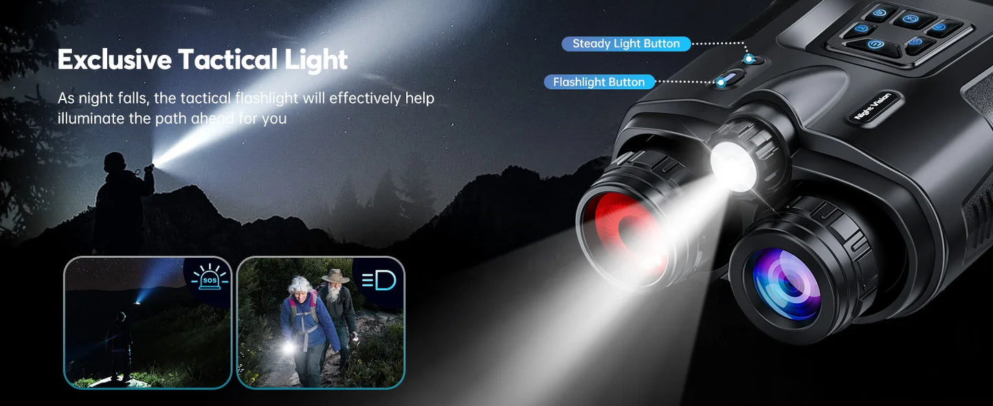 4K Night Vision Binoculars 3inch Screen 8X Digital Zoom With Tactical Light
