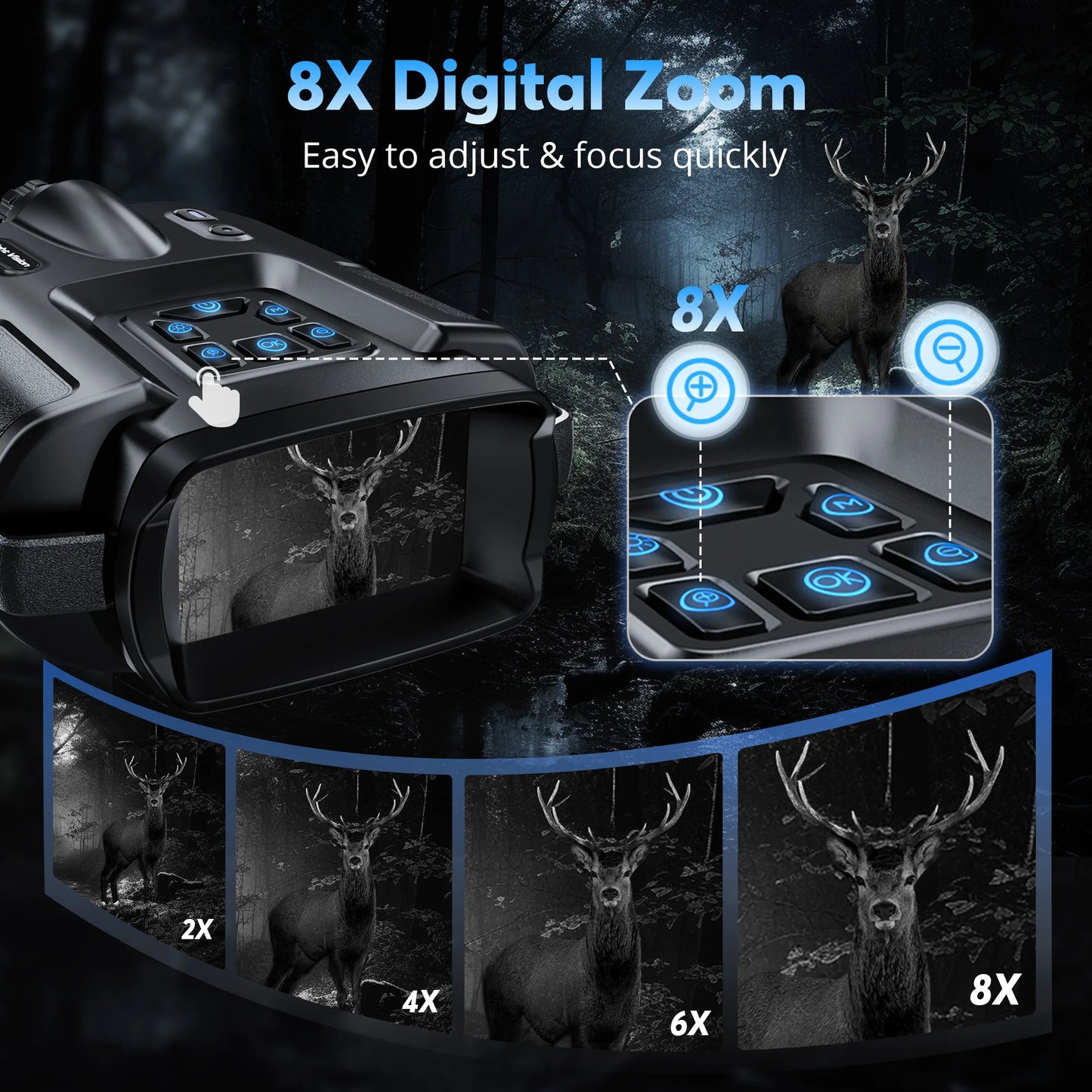 4K Night Vision Binoculars 3inch Screen 8X Digital Zoom With Tactical Light
