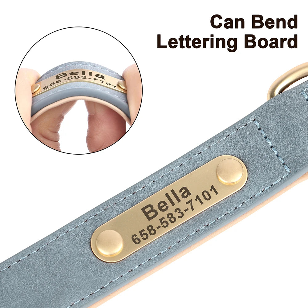 New Soft Padded Personalized PU Leather Dog Collar with Free Engraved ID