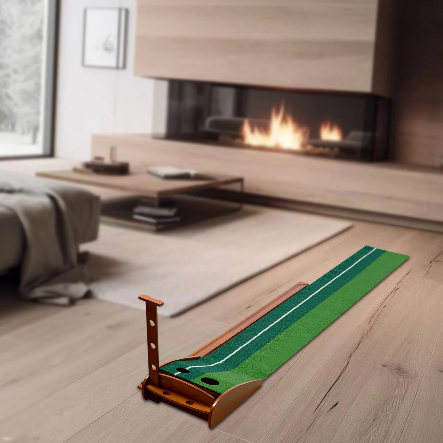 Indoor Golf Putting Mat with Auto-Ball Return, Golf Putting Mat with Leaning Rod Holder