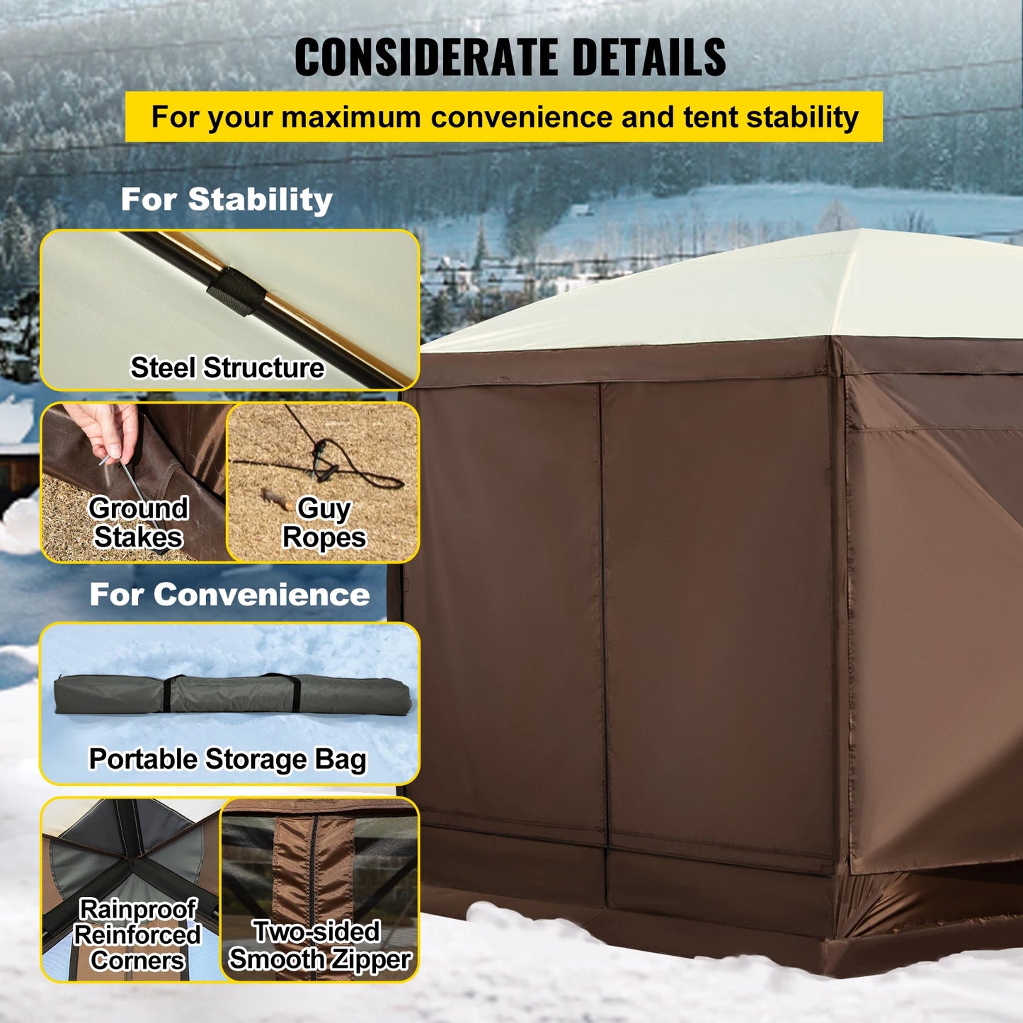 Pop-up Camping Gazebo Camping Canopy Shelter 6 Sided 12' x 12' / 10' x 10' Sun Shade