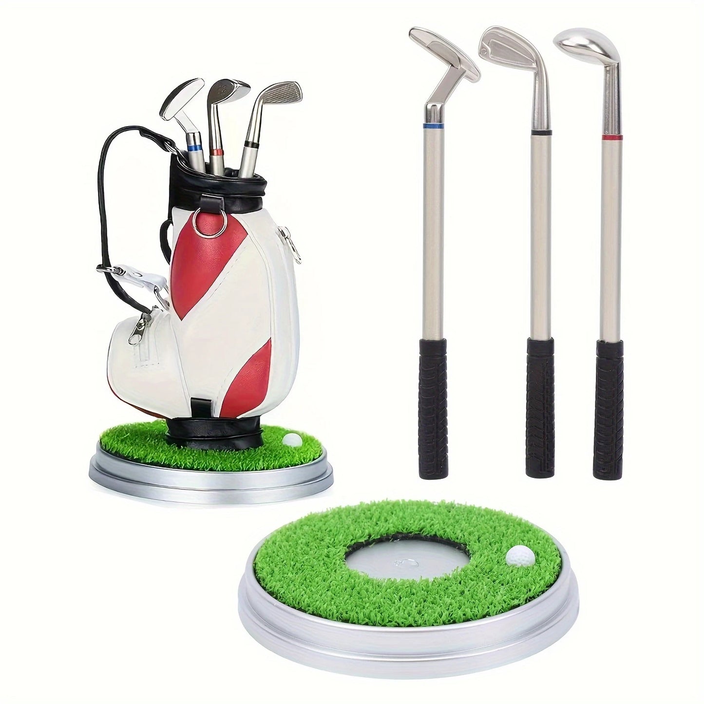 Creative Golf Gift Bag Pen Holder, PU & Zinc Alloy, with 3 Pens, Golf Office Gift Table Accessories, Great for Birthday & Novelt