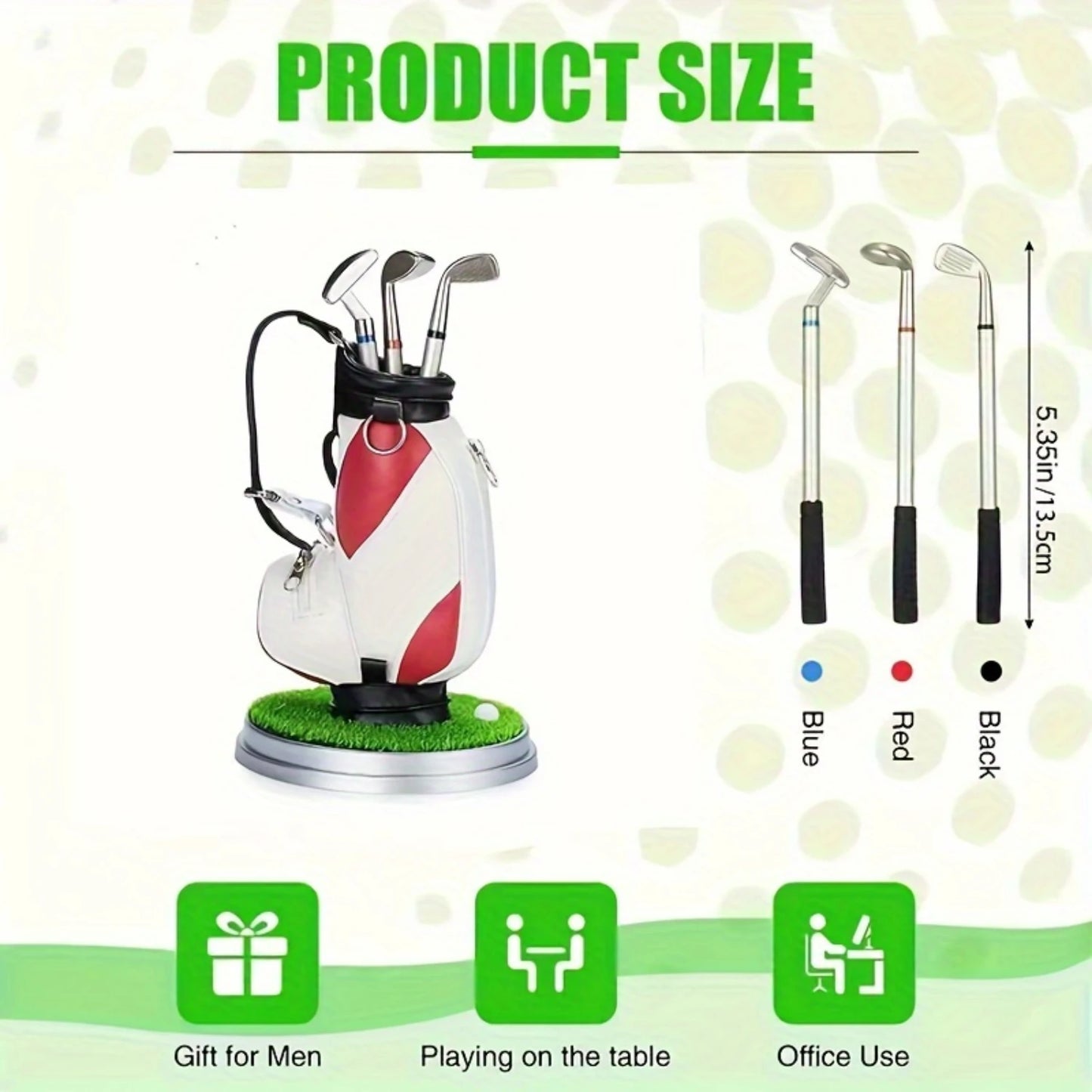 Creative Golf Gift Bag Pen Holder, PU & Zinc Alloy, with 3 Pens, Golf Office Gift Table Accessories, Great for Birthday & Novelt