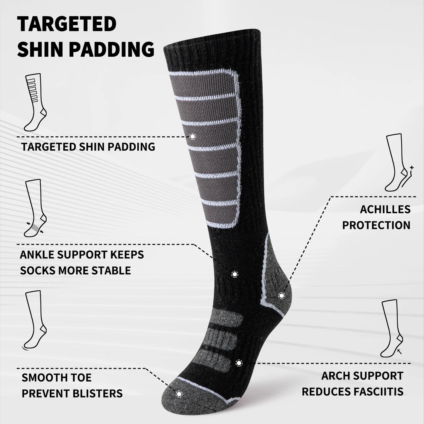 3 Pairs of Merino Wool Ski Socks for Women and Men, Warm Winter Knee High Socks,