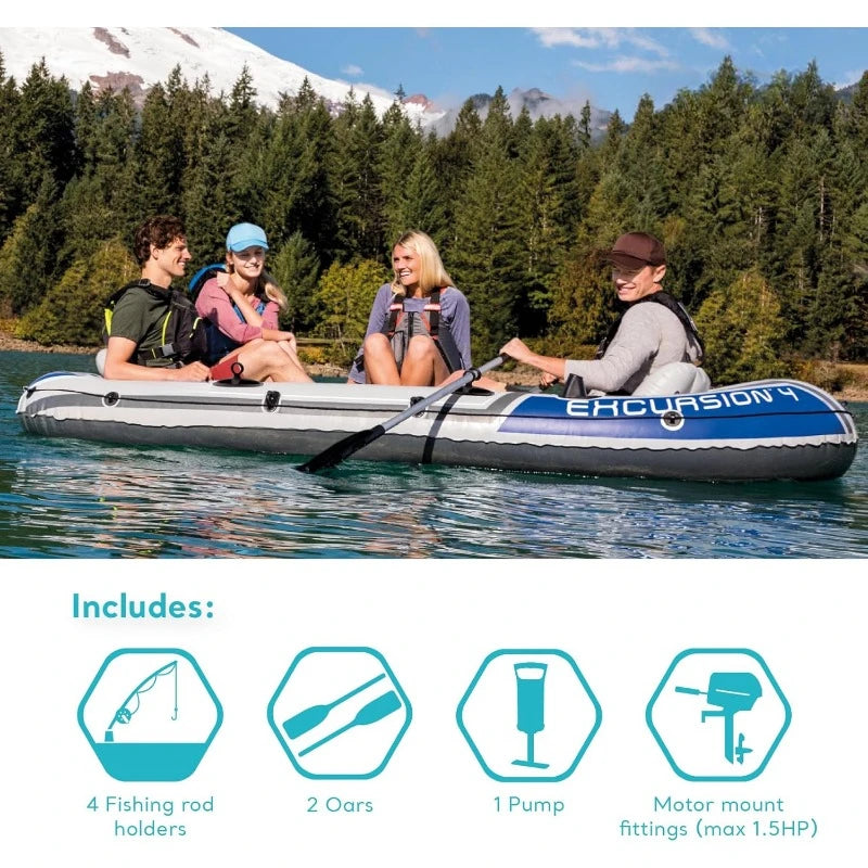 Excursion Inflatable Boat Series:Deluxe 54in Boat Oars and High-Output Pump