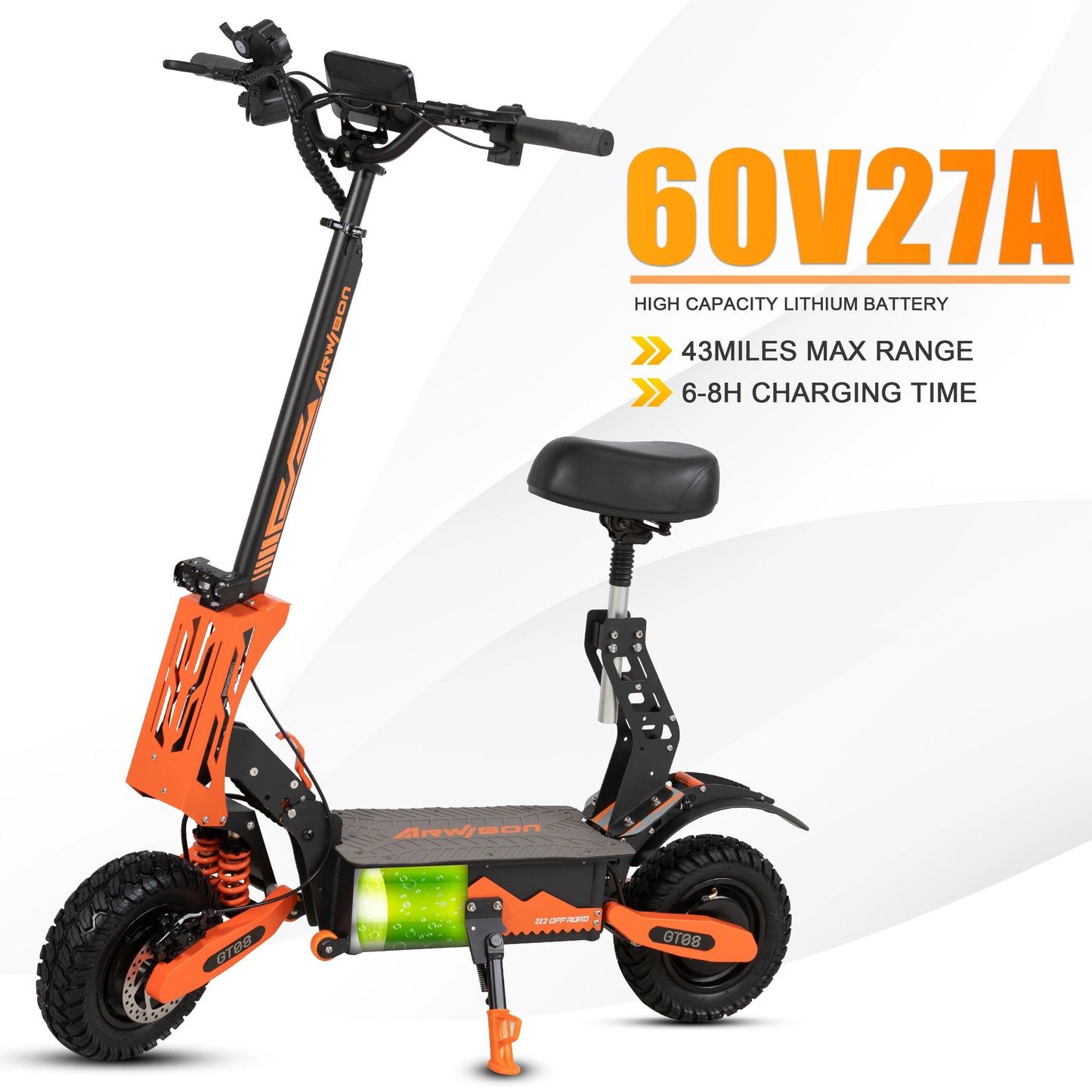 Arwibon 5600W Adult Electric Scooter Dual Motor Top Speed 50MPH,60V27AH, 11-inch Off-Road Tires Sport Folding eScooter with Seat