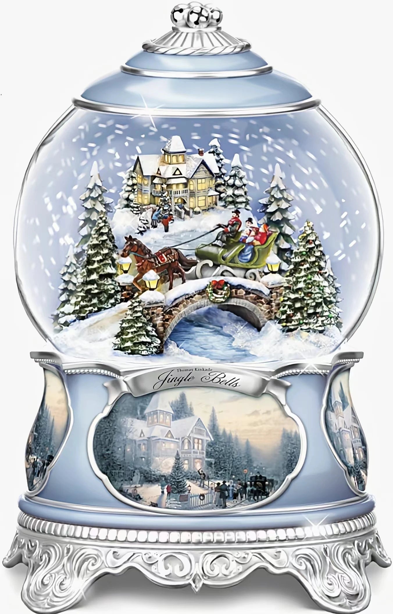 The Bradford Exchange Thomas Kinkade Jingle Bells Christmas Musical Snowglobe