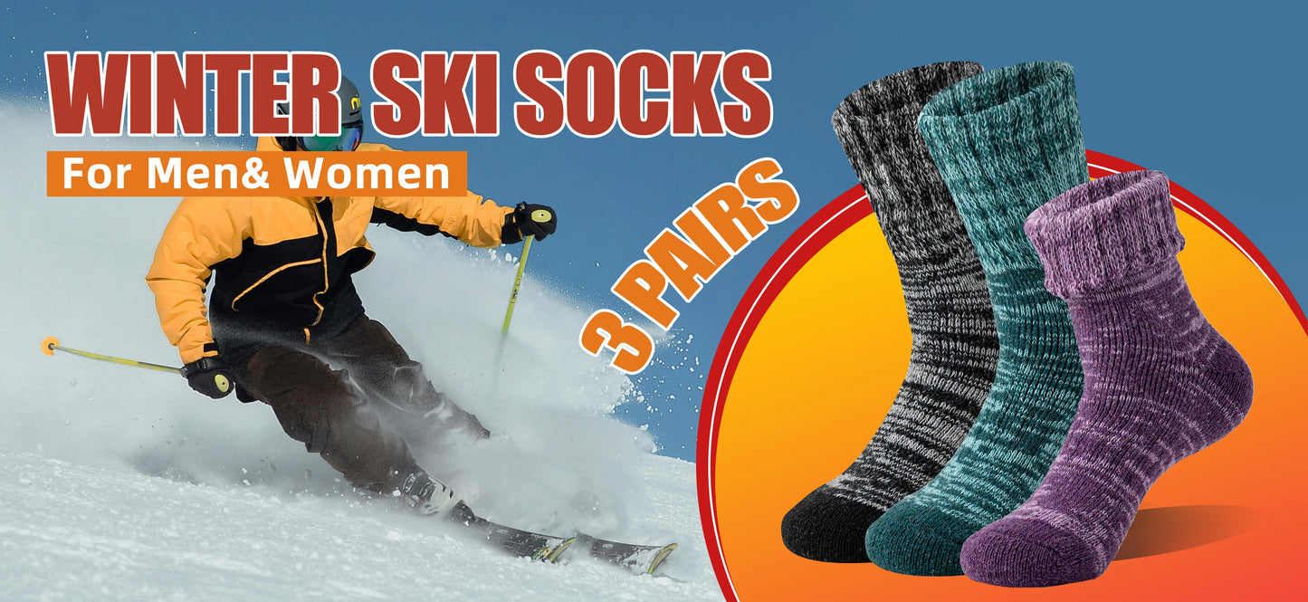 3 Pairs of Wool Warm Winter Socks Hiking Socks