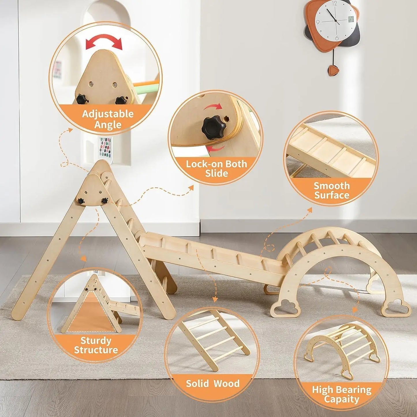 5 in 1 Pikler Triangle Set Wooden Montessori Climbing Set