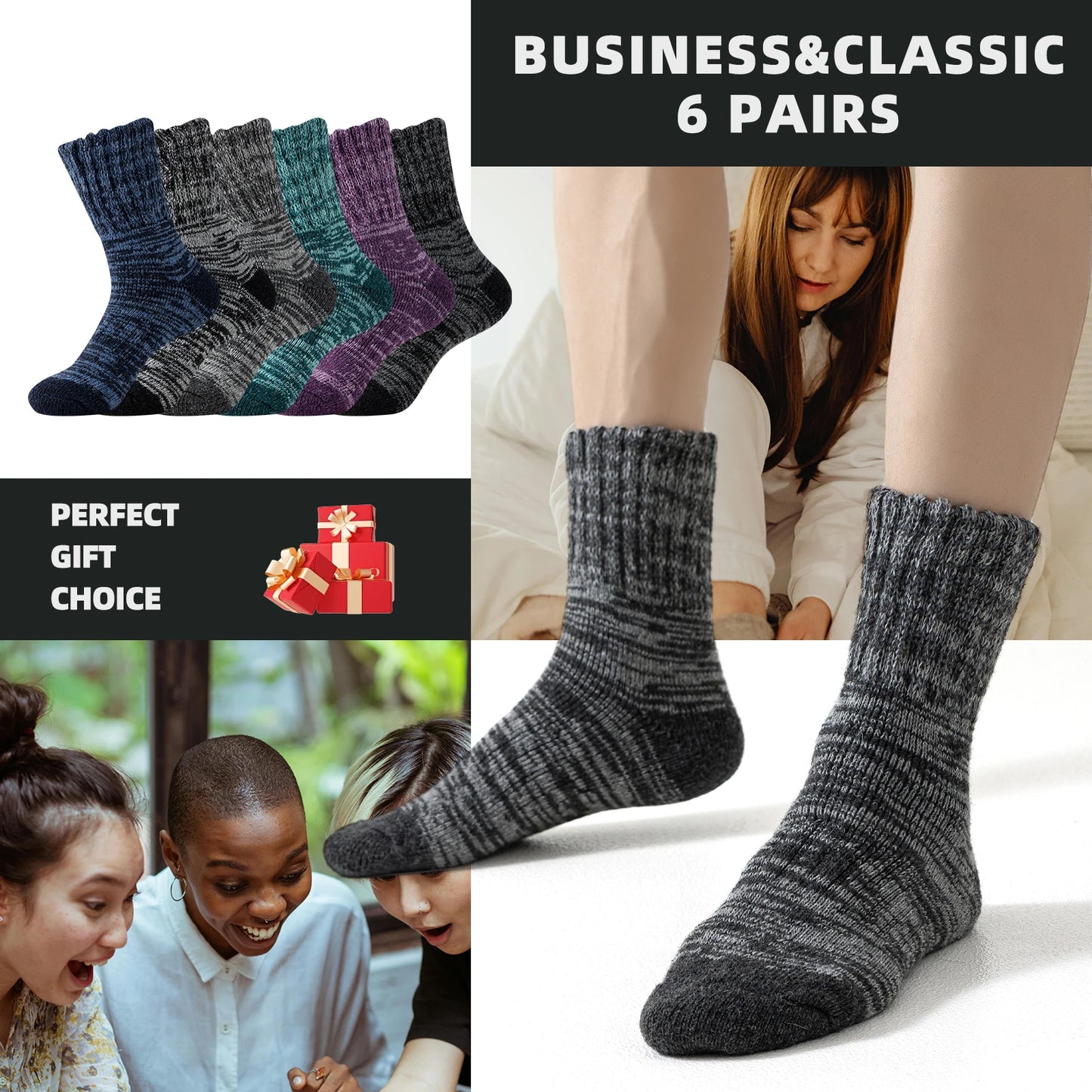 3 Pairs of Wool Warm Winter Socks Hiking Socks