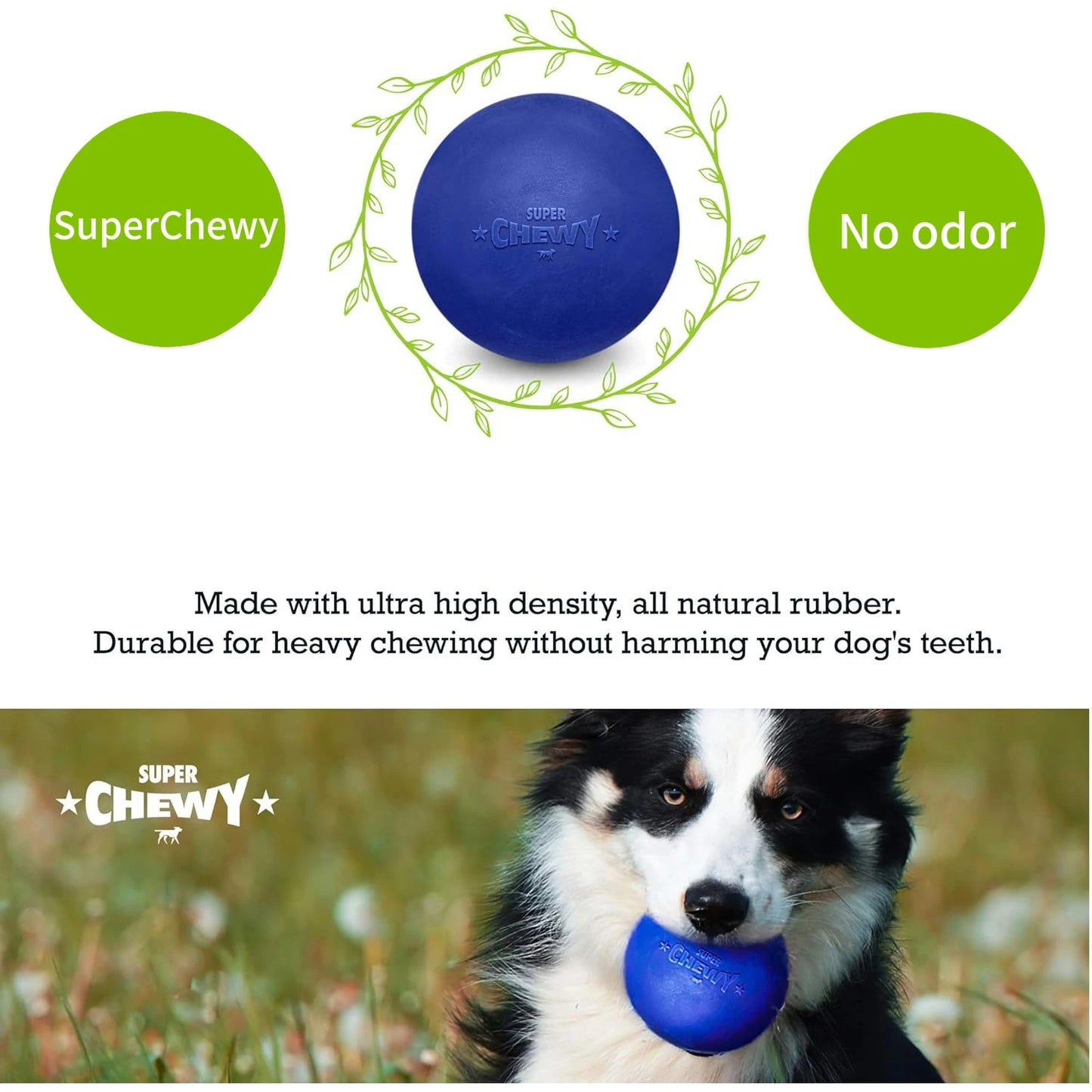 SuperChewy Tough Dog Ball Toy Strong Natural Rubber Great Fetch Toy