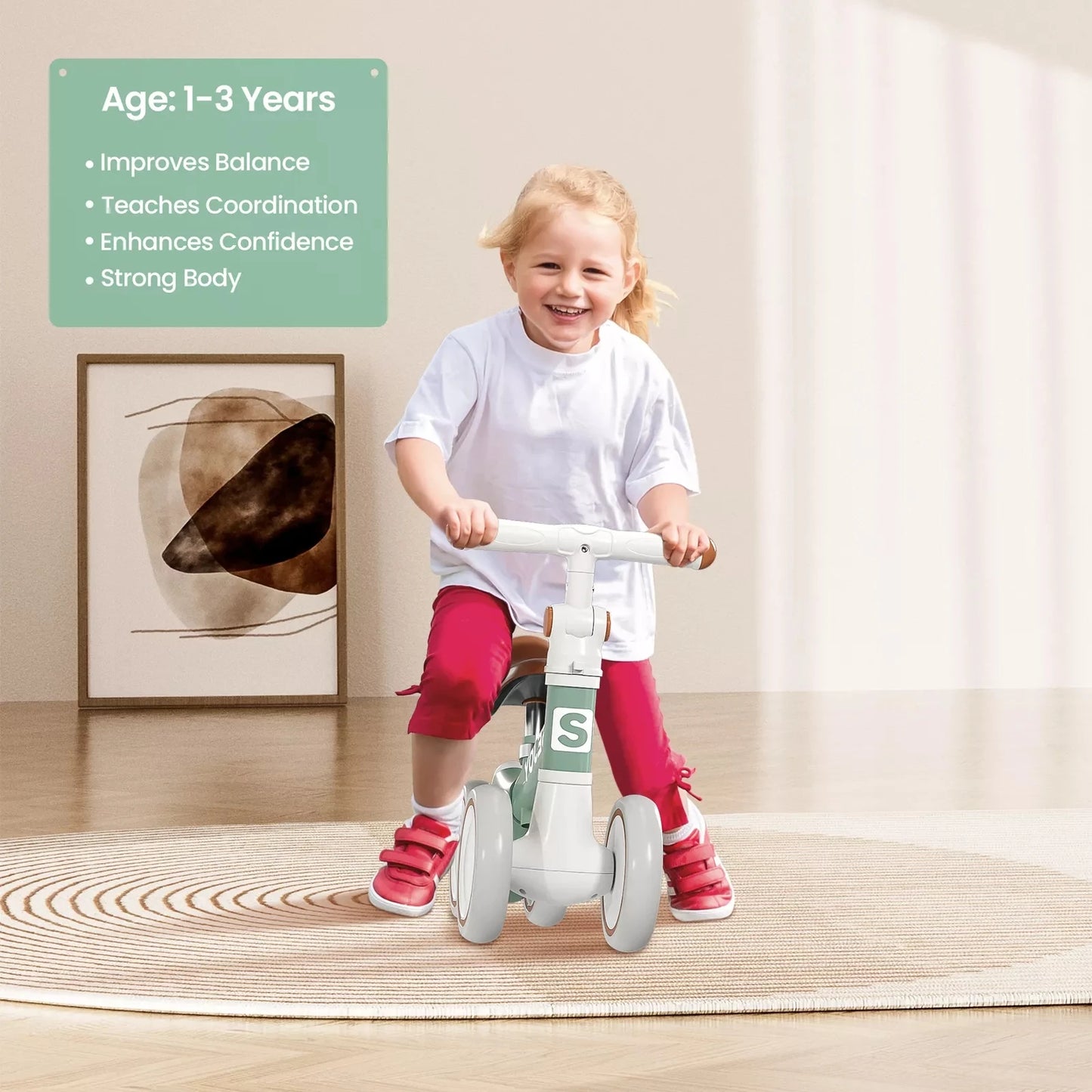 SEJOY Baby Balance Bike 4 Wheels Toddler Walker Bicycle