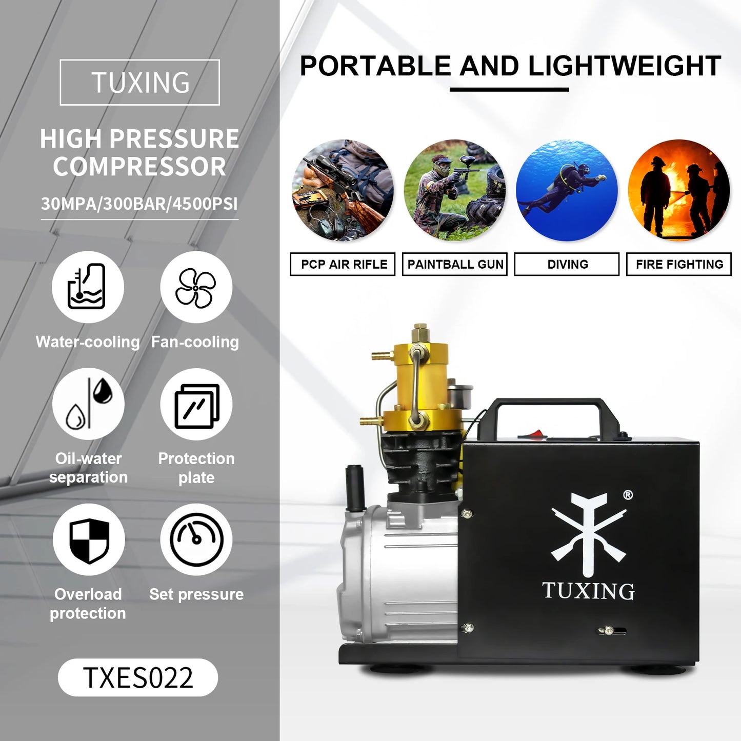 300Bar 1800W PCP Air Compressor 4500PSI Electric High Pressure