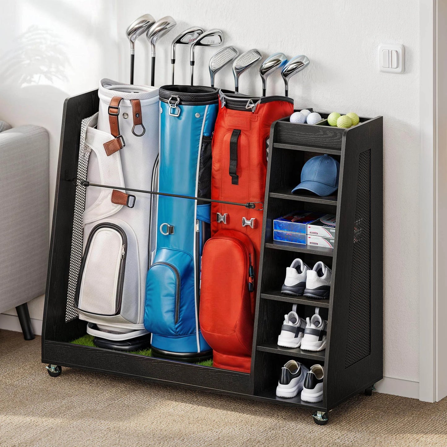 Wooden Large Golf Bag Storage Rack Holder