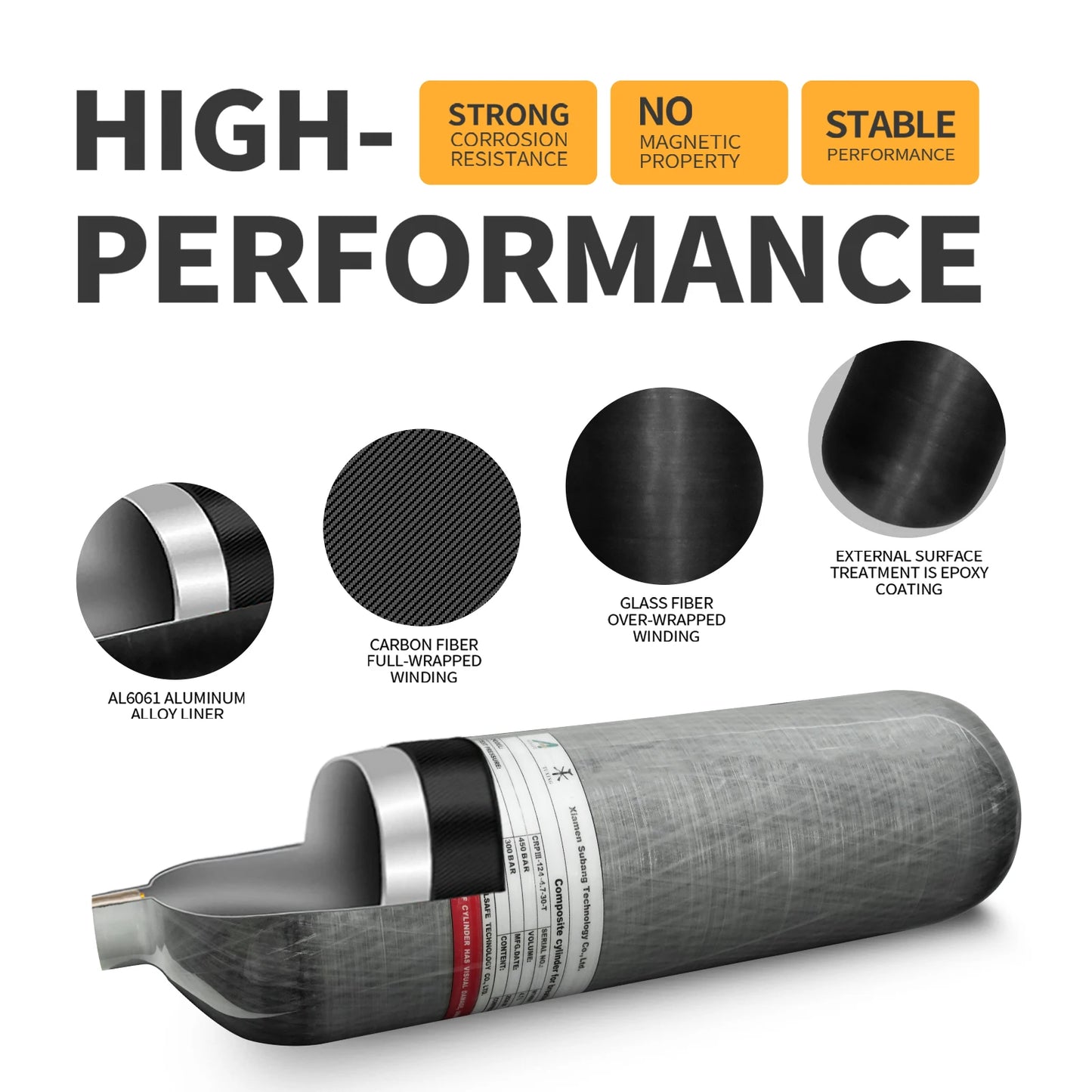 TUXING 4500Psi 4.7L Carbon Fiber Cylinder HPA 300Bar High Pressure Bottle