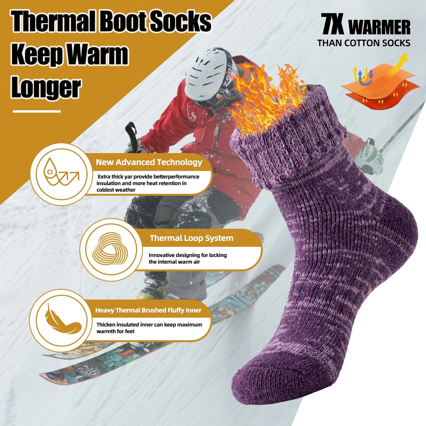 3 Pairs of Wool Warm Winter Socks Hiking Socks