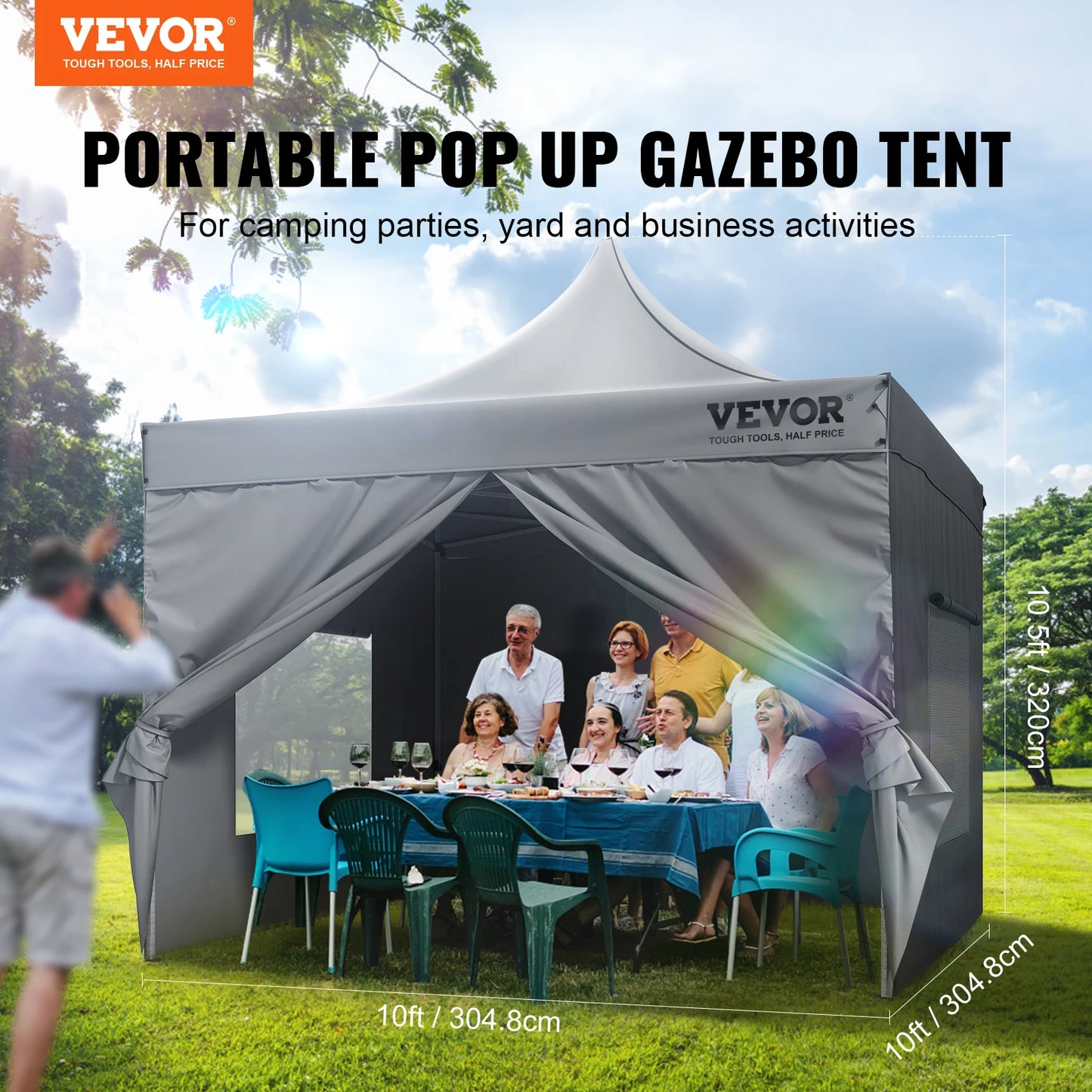 VEVOR 10x10 FT Pop up Canopy with Removable Sidewalls Portable Gazebo