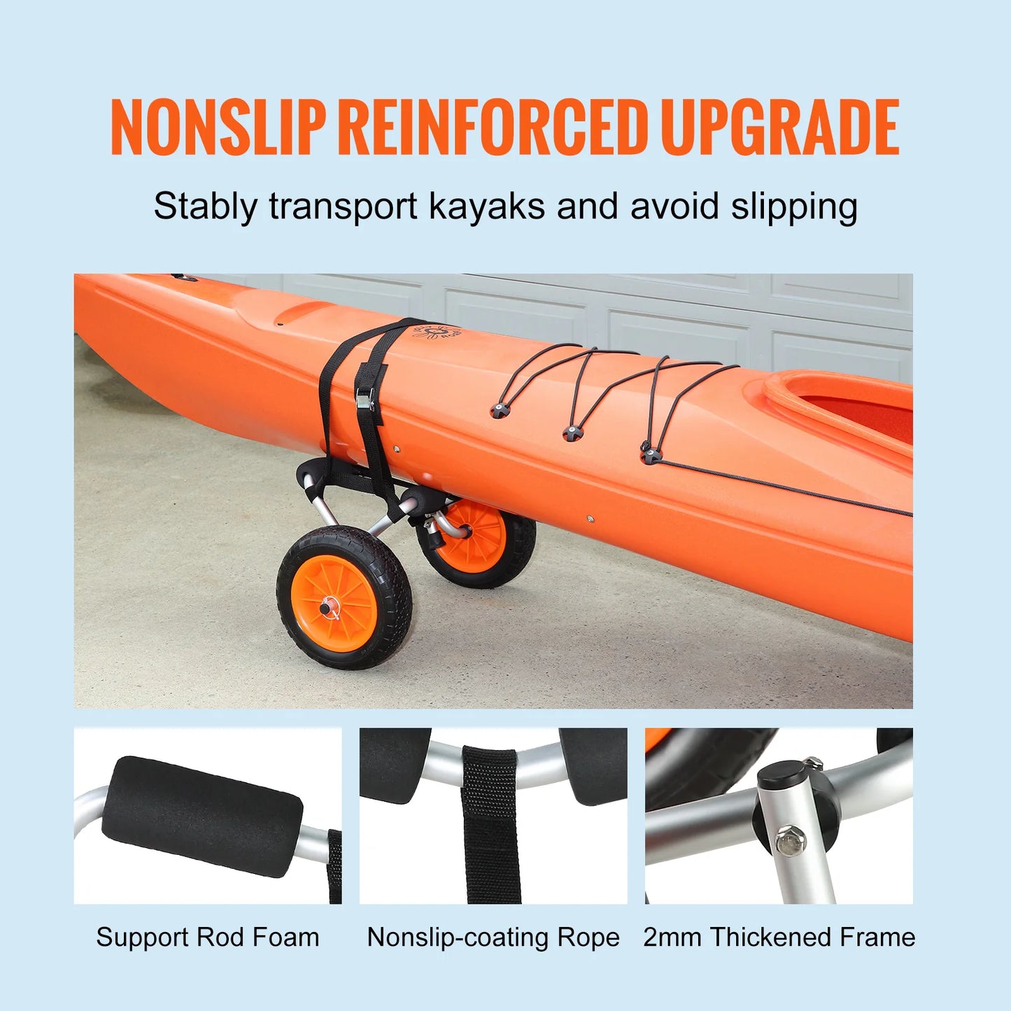 VEVOR Kayak Cart 250lbs Foldable Canoe Trolley Cart with 10'' Tires