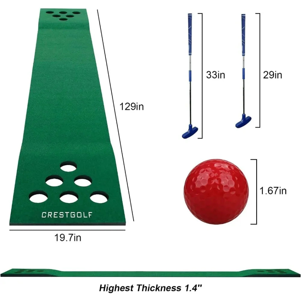 Golf Pong Mat Game Set Green Mat,Golf Putting Mat with 2 Putters, 6 Golf Balls,
