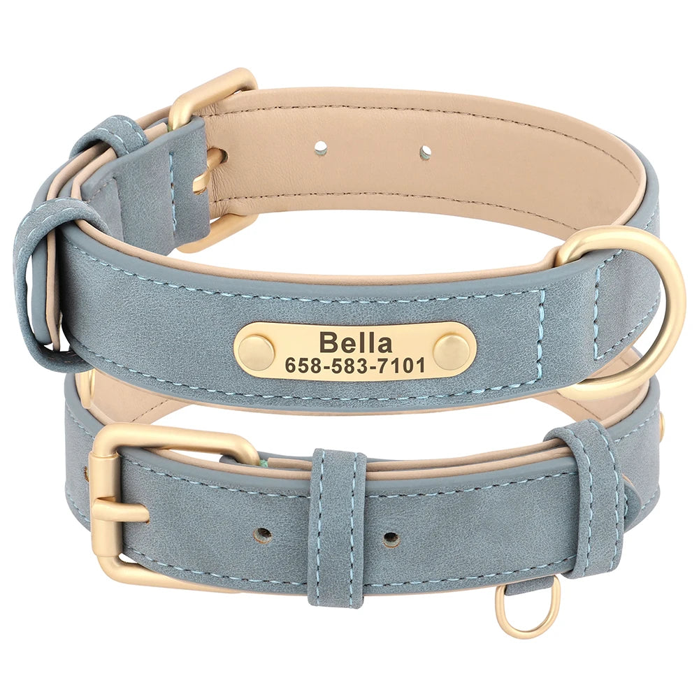 New Soft Padded Personalized PU Leather Dog Collar with Free Engraved ID