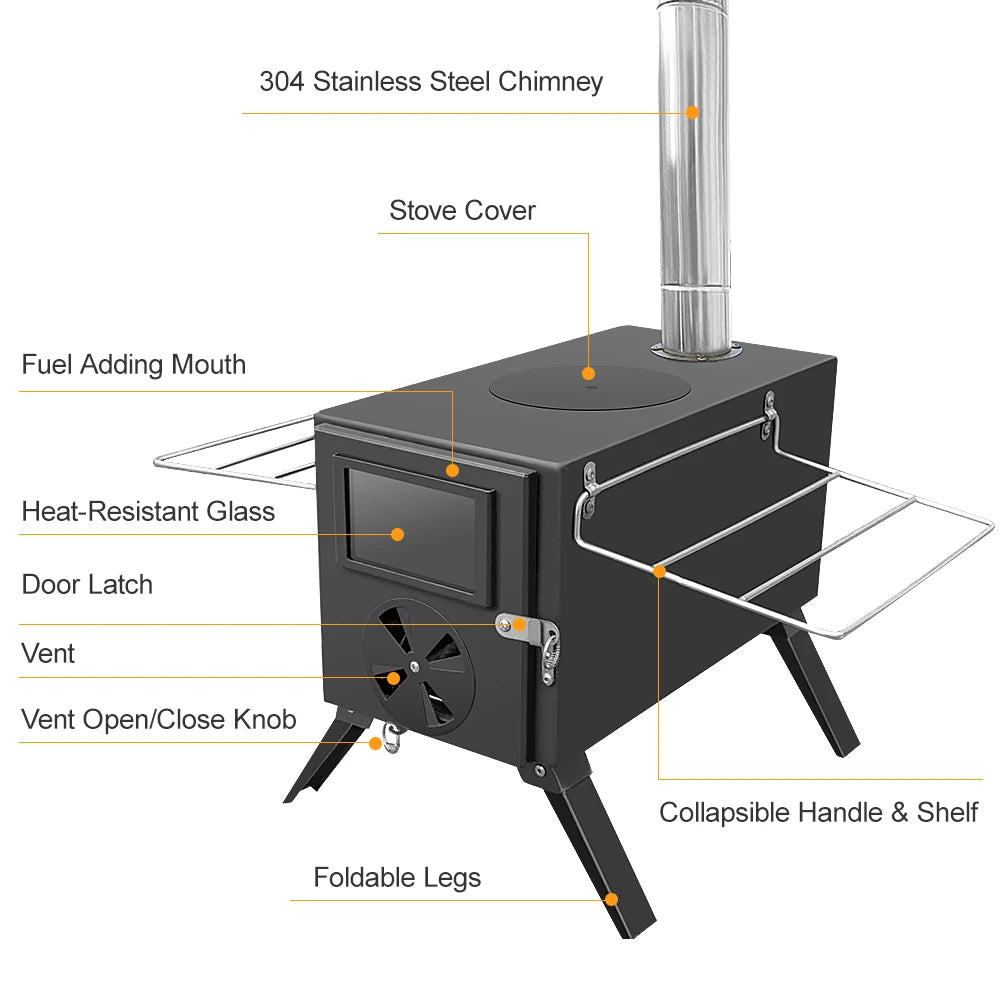 Winter Tent Fire Wood Heater Outdoor Brazier Camping Wood Stove Portable