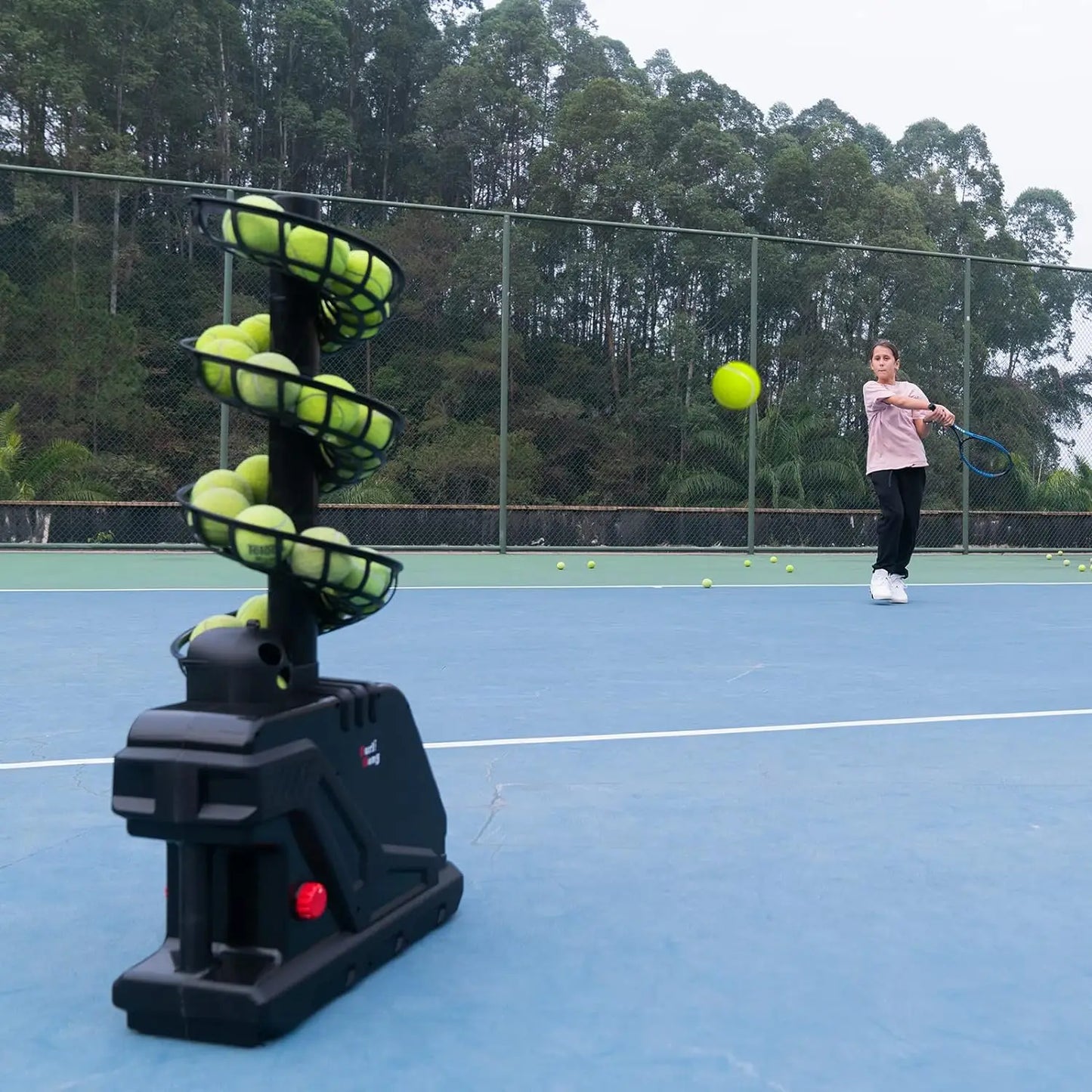 Tennis Ball Machine, Max 30 MPH, Adjustable Launching Angle and Interval