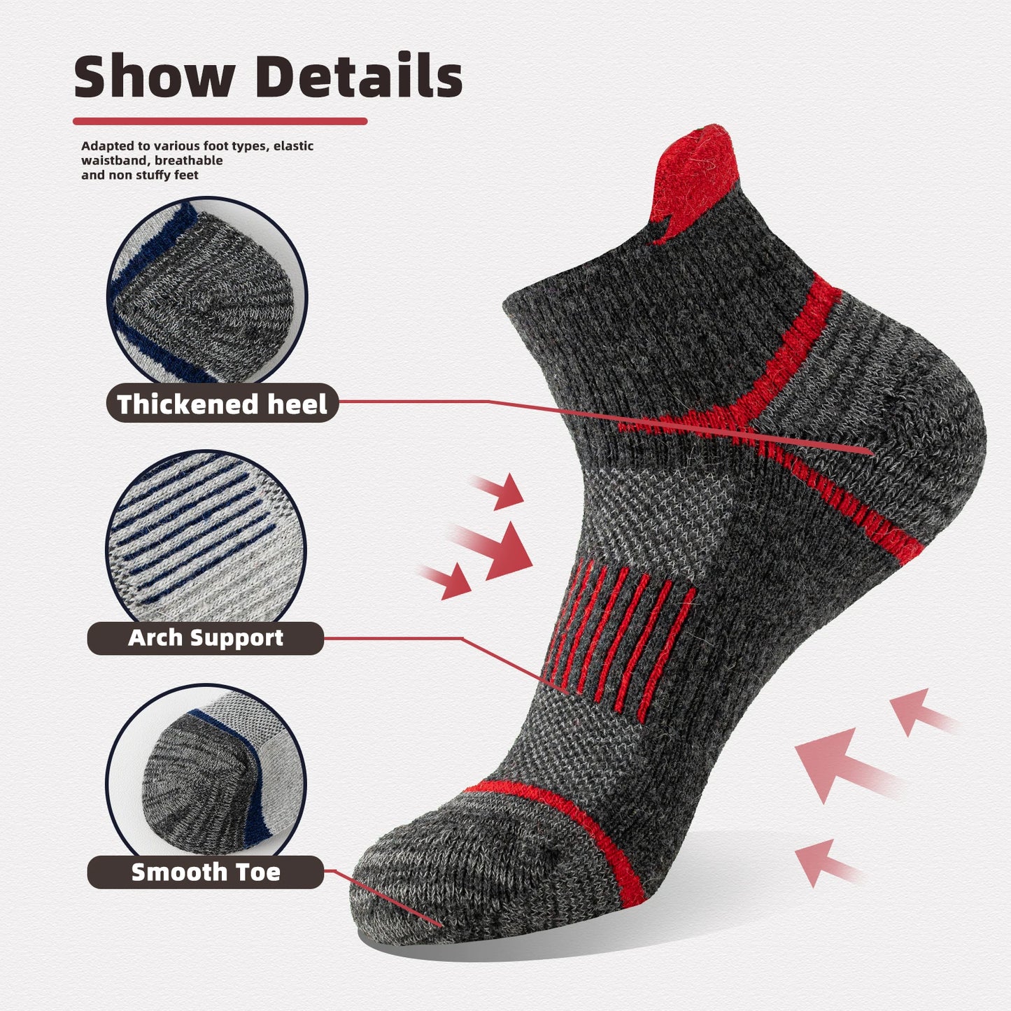 6 Pairs Men Women Merino Wool Ankle Hiking Running Socks