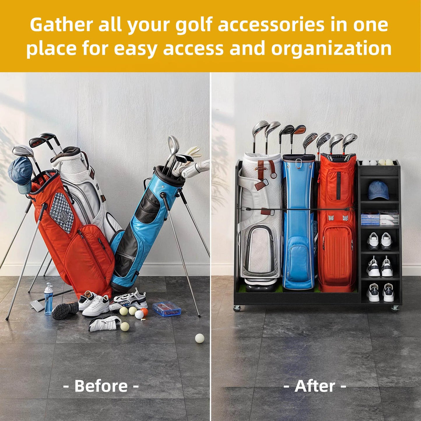 Wooden Large Golf Bag Storage Rack Holder