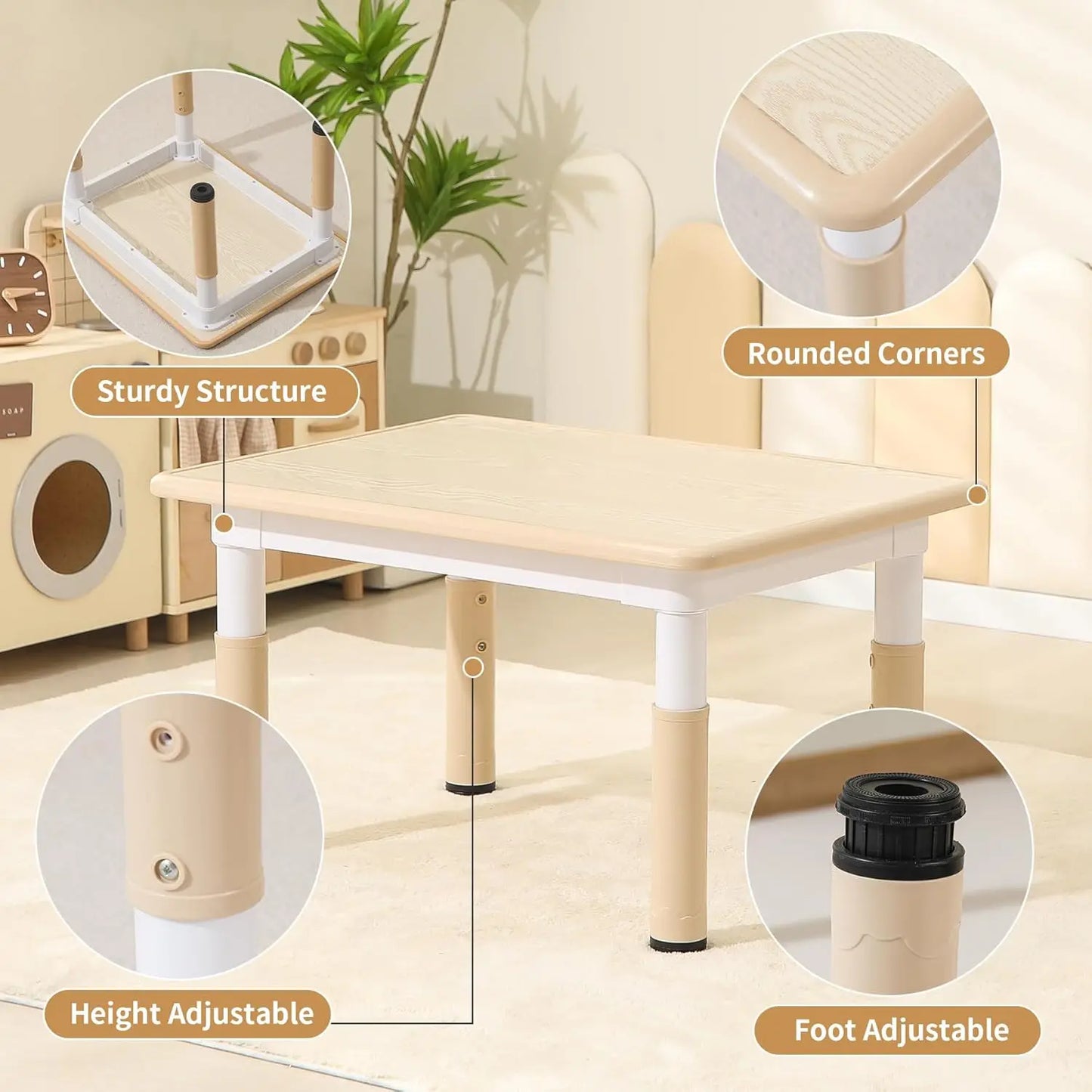 Kids Table and 4 Chairs Set with Graffiti Desktop, Height-Adjustable Kids Study Table for Boys and Girls Aged 3-8,Max 300lbs