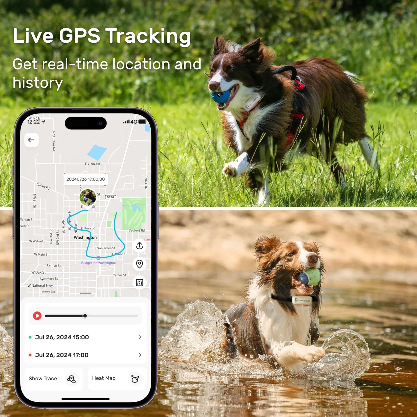 GPS Tracker for Dogs Waterproof Pet Location Smart Activity Tracker