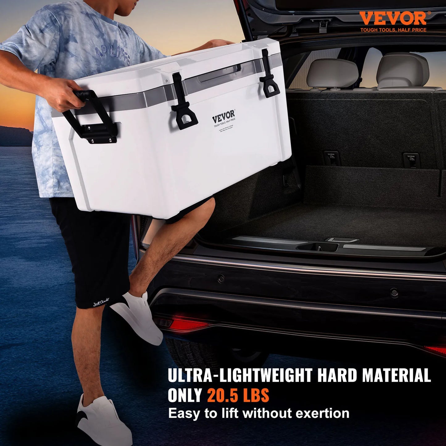 Insulated Portable Cooler, 52 qt, Holds 50 Cans, Ice Retention Hard Cooler