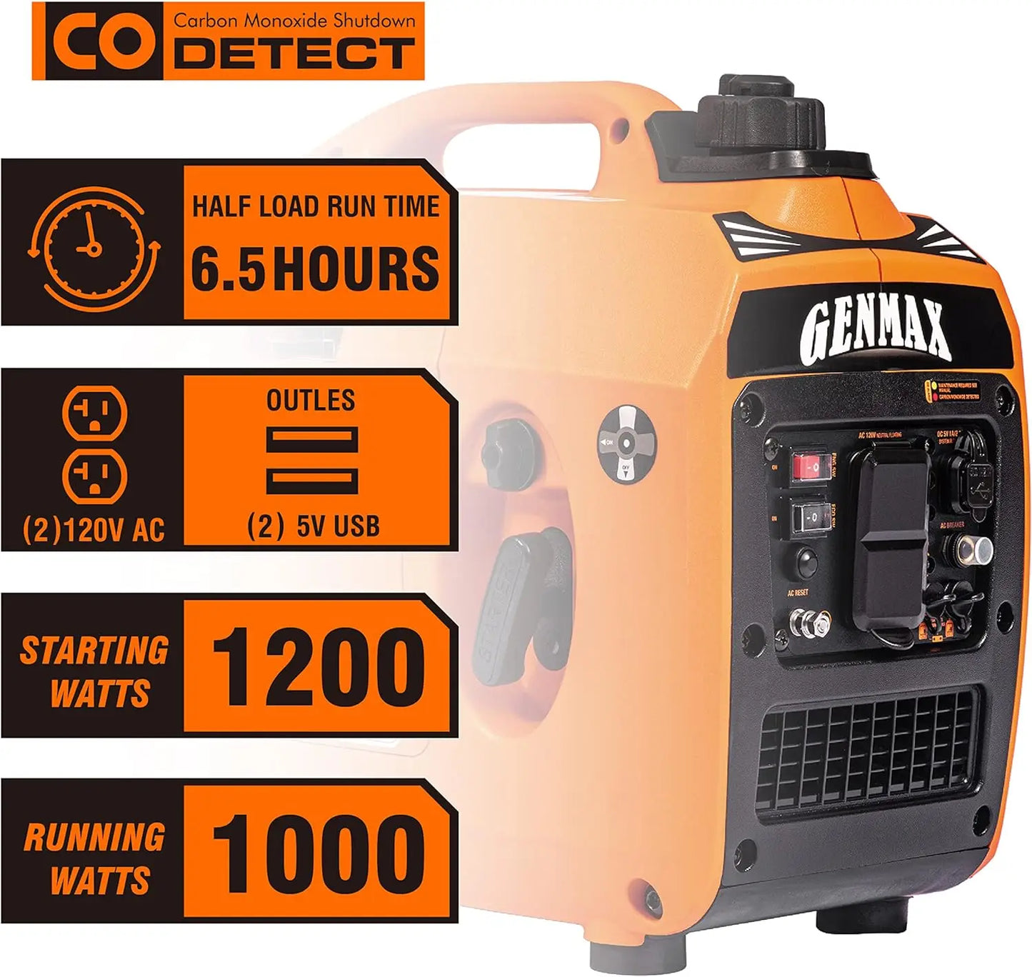 Portable Generator 1200W Ultra-Quiet Gas Engine