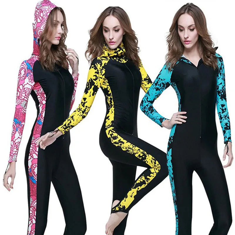 Women Wetsuit Hood Diving Suit Swimwear Full Body Snorkeling