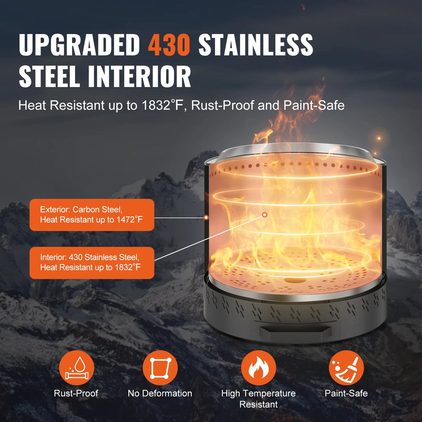 VEVOR Smokeless Fire Pit Stove Bonfire Wood Burning Fireplaces with