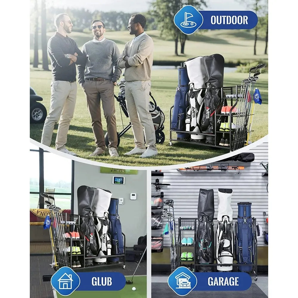 Golf Storage Garage Organizer, Golf Bag Storage Stand and Other Golfing Equipment Rack