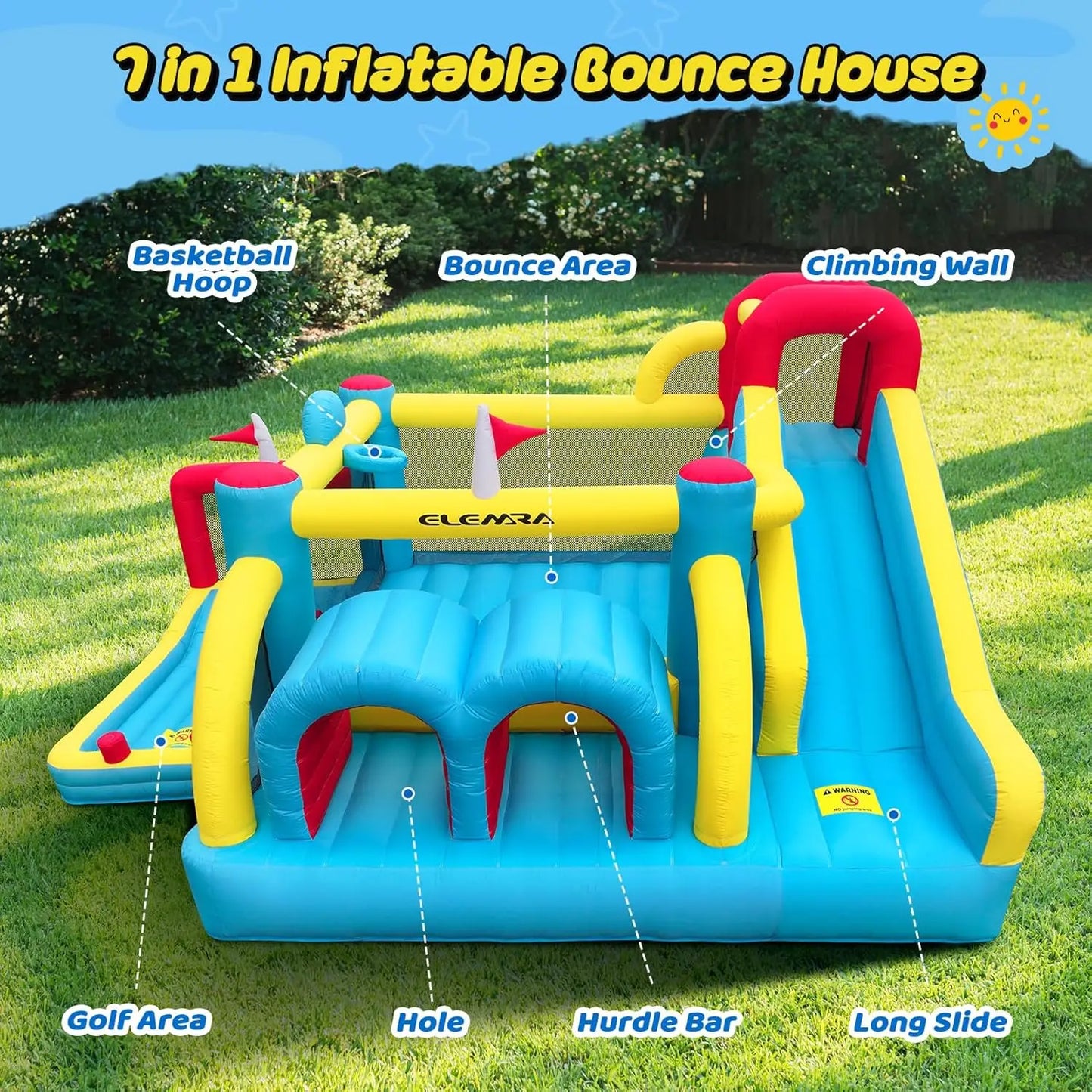 7 in 1 Big Inflatable Bounce House, 15x12’XL Golf Inflatable Bouncer