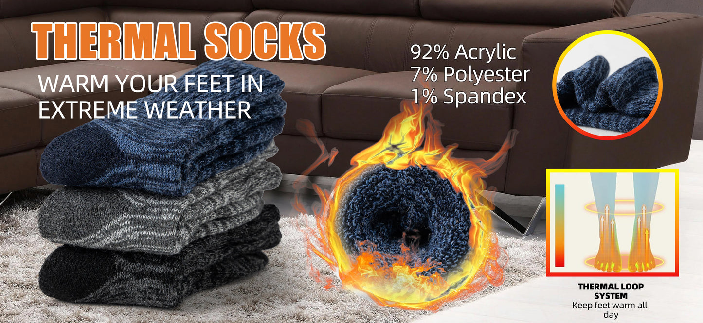 3 Pairs of Wool Warm Winter Socks Hiking Socks