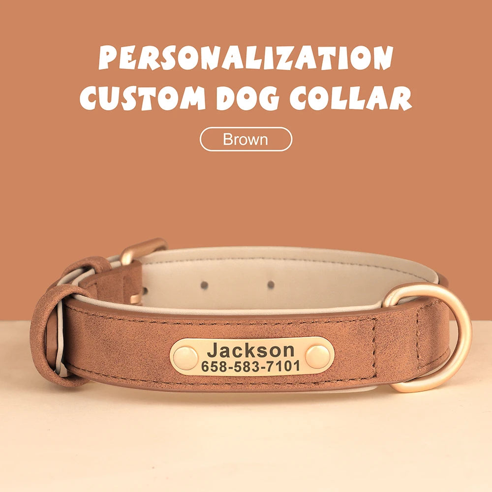 New Soft Padded Personalized PU Leather Dog Collar with Free Engraved ID