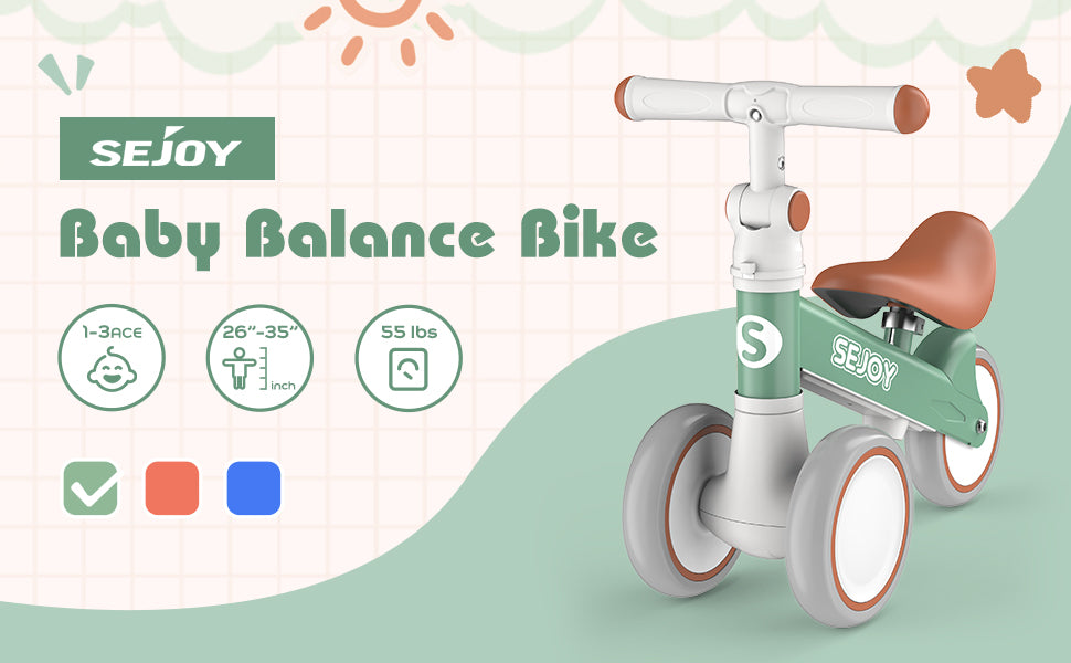 SEJOY Baby Balance Bike 4 Wheels Toddler Walker Bicycle