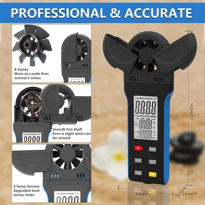 HOLDPEAK Handheld Anemometer with 270º Rotatable Detector & Vane Cover,Digital Wind Speed Gauge Meter,CFM for HVAC Shooting Golf