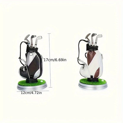 Creative Golf Gift Bag Pen Holder, PU & Zinc Alloy, with 3 Pens, Golf Office Gift Table Accessories, Great for Birthday & Novelt