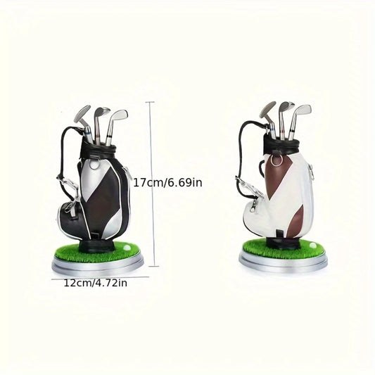 Creative Golf Gift Bag Pen Holder, PU & Zinc Alloy, with 3 Pens, Golf Office Gift Table Accessories, Great for Birthday & Novelt