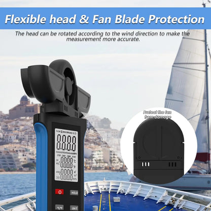 HOLDPEAK Handheld Anemometer with 270º Rotatable Detector & Vane Cover,Digital Wind Speed Gauge Meter,CFM for HVAC Shooting Golf