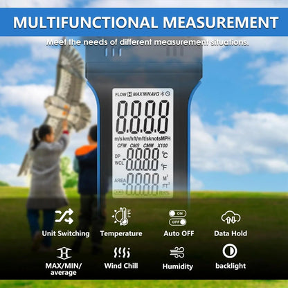 HOLDPEAK Handheld Anemometer with 270º Rotatable Detector & Vane Cover,Digital Wind Speed Gauge Meter,CFM for HVAC Shooting Golf