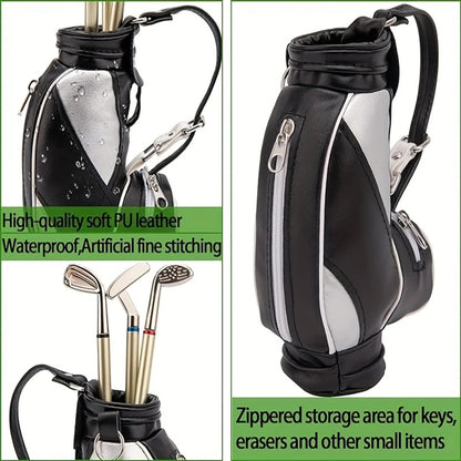 Creative Golf Gift Bag Pen Holder, PU & Zinc Alloy, with 3 Pens, Golf Office Gift Table Accessories, Great for Birthday & Novelt