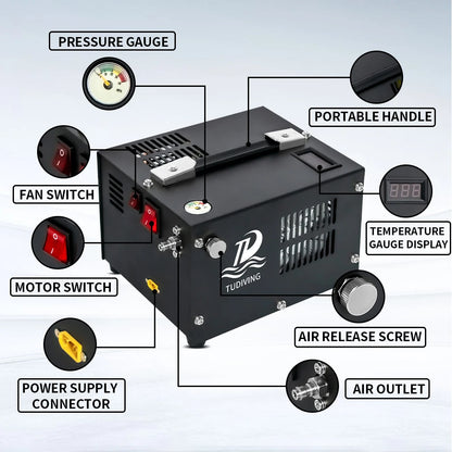 4500Psi 300Bar Portable PCP Air Compressor  High Pressure Car Pump with 12V Power Adap