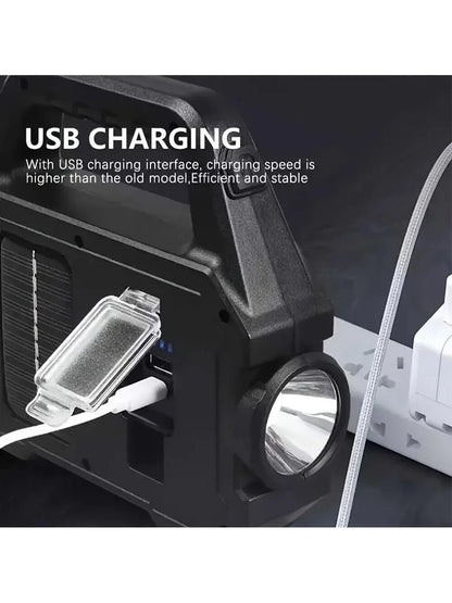 1pc Rechargeable Solar Powered Portable Camping Lantern With Handheld Flashlight & Side Light, Ideal For Outdoor Camping, Hiking