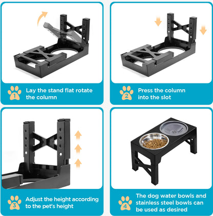 5 Adjustable Heights Raised Dog Bowl Stand with 1 Stainless Steel Food & Dog Water Bowl,