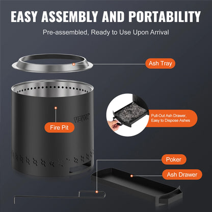 VEVOR Smokeless Fire Pit Stove Bonfire Wood Burning Fireplaces with